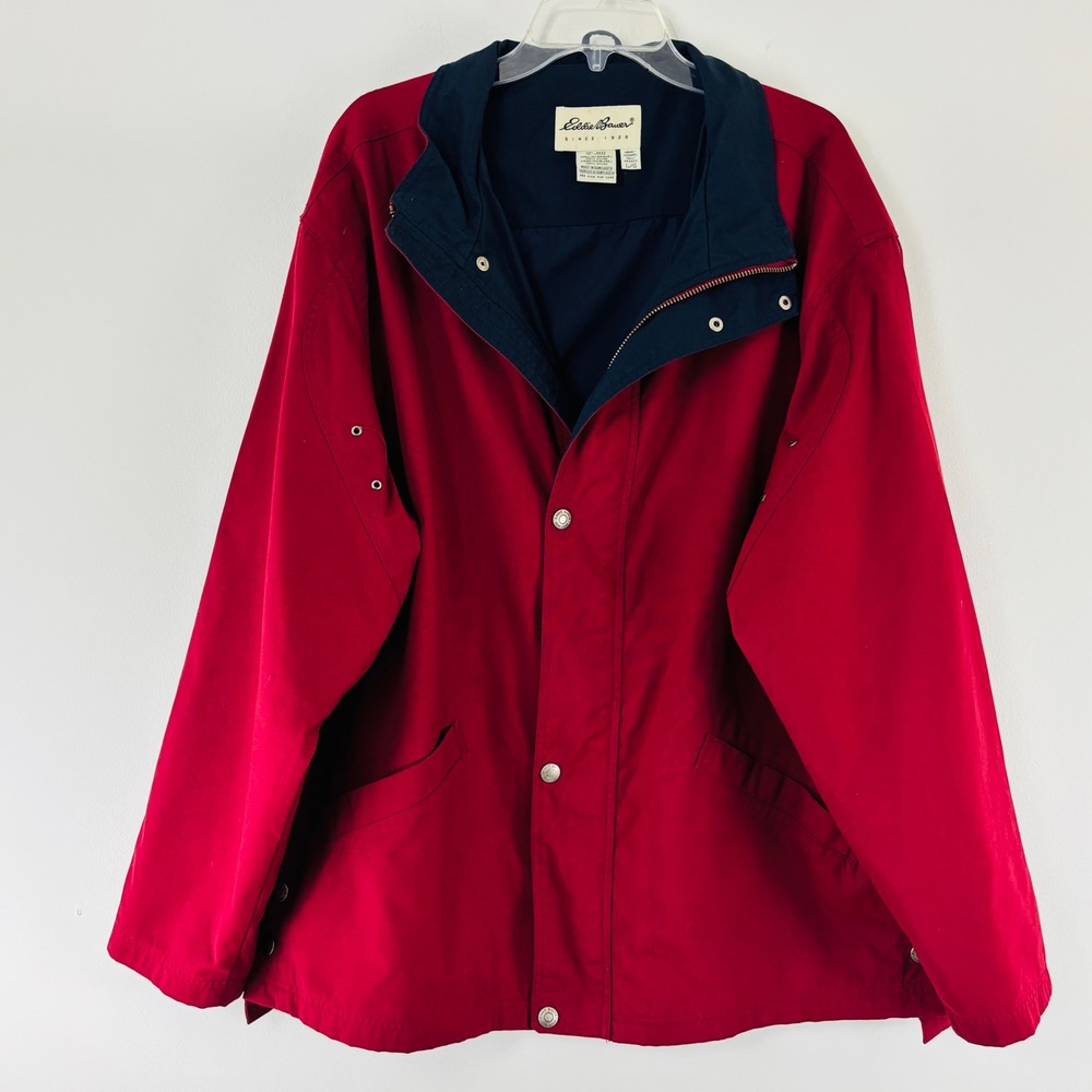 Vintage Eddie Bauer Mens Red Navy Blue Nylon Windbreaker‎ Jacket Large Tall